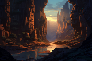 夕方の峡谷のイラスト