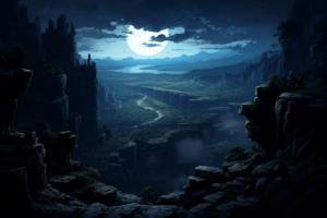 夜の峡谷のイラスト