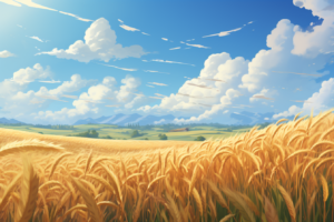昼の小麦畑のイラスト