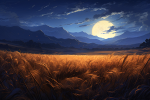 夜の小麦畑のイラスト