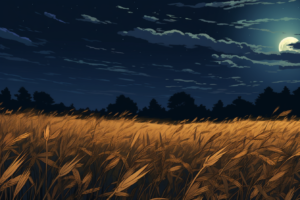 夜の小麦畑のイラスト