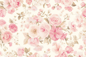 ピンクとベージュのバラが描かれた花柄の背景。淡い色調で描かれた花々が優雅な雰囲気を醸し出している
