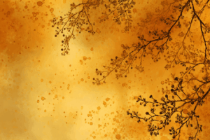 金色に染まった背景に、水滴のような模様と細い枝が描かれた抽象的な自然イラスト。