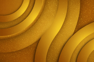 複数の金色の帯が円弧や曲線を描き、細かな粒子が散りばめられた豪華な抽象背景。