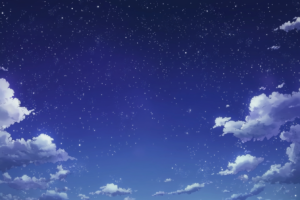 無数の星々が輝き、ふんわりとした雲が夜空に浮かぶ幻想的な背景イラスト。