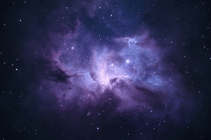 紫色の濃淡が広がる神秘的な星雲を描いた宇宙空間の背景イラスト。中央から広がる光が印象的で、幻想的な雰囲気を醸し出している。