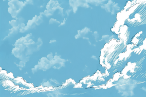 青空に浮かぶふわふわとした白い雲が描かれたイラスト。柔らかなタッチで雲が表現されている。