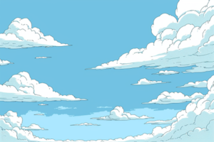 青空に浮かぶ大きな白い雲が広がる美しい風景。澄んだ空と様々な形の雲が、穏やかな気分を醸し出している。