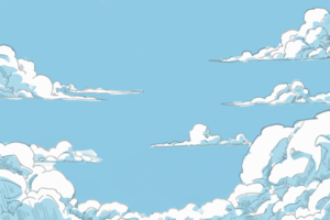 青空に浮かぶ白い雲たちが描かれたシンプルなイラスト。雲は柔らかく丸みを帯び、晴れやかな天気を表現している。
