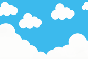 青い空に白い雲が浮かんでいるシンプルなイラストレーション。雲は大小さまざまで、軽やかな雰囲気を醸し出している。