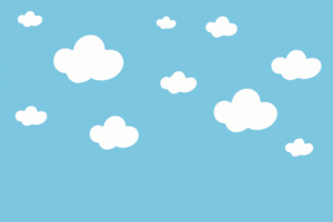 青空に浮かぶシンプルな白い雲のイラスト。大小の雲がランダムに配置され、晴れた日の爽やかさを表現。